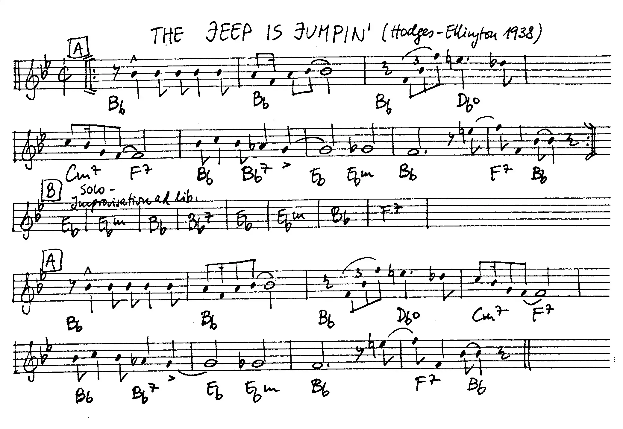 the jeep is jumpin' free jazz leadsheet - Courtesy of the Jungle Jazz Band